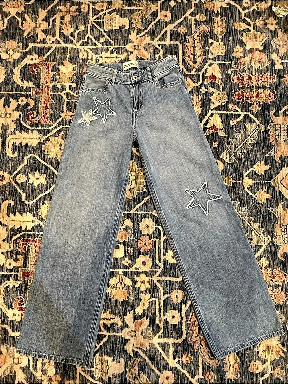 Abercrombie Kids High Rise Wide Leg Girls 11/12 Long- Star Jeans Blue